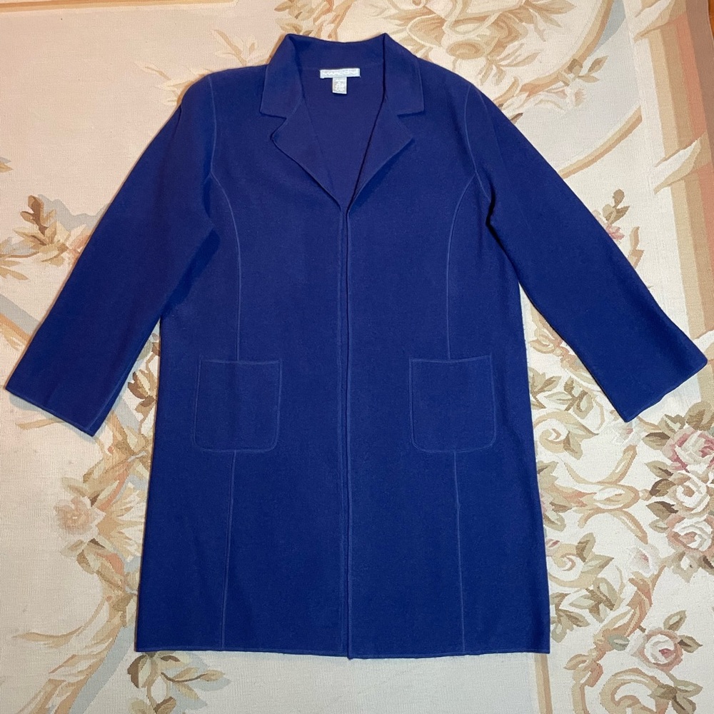 Women's wool indigo Purple Coat - Picture 3 of 8